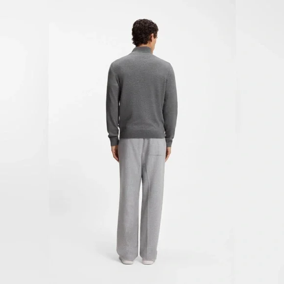 HUGO BOSS $199 Wool Cashmere Men Sweater with Zip Neck Grey Size L